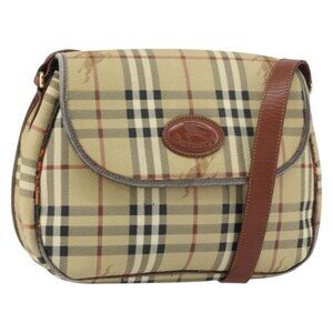 Authentic Burberrys Nova Check Shoulder Bag PVC Beige Gold